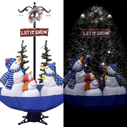 Weihnachtsbaum Mit Schnee Und Schirm-Fuß Blau 170 Cm Pvc Schwarz Und Rot