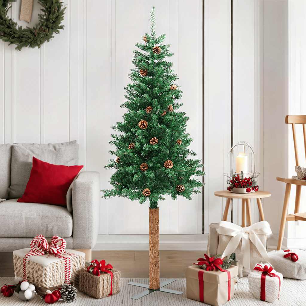 Weihnachtsbaum Schlank Mit Echtholz Und Schnee Grün 210 Cm