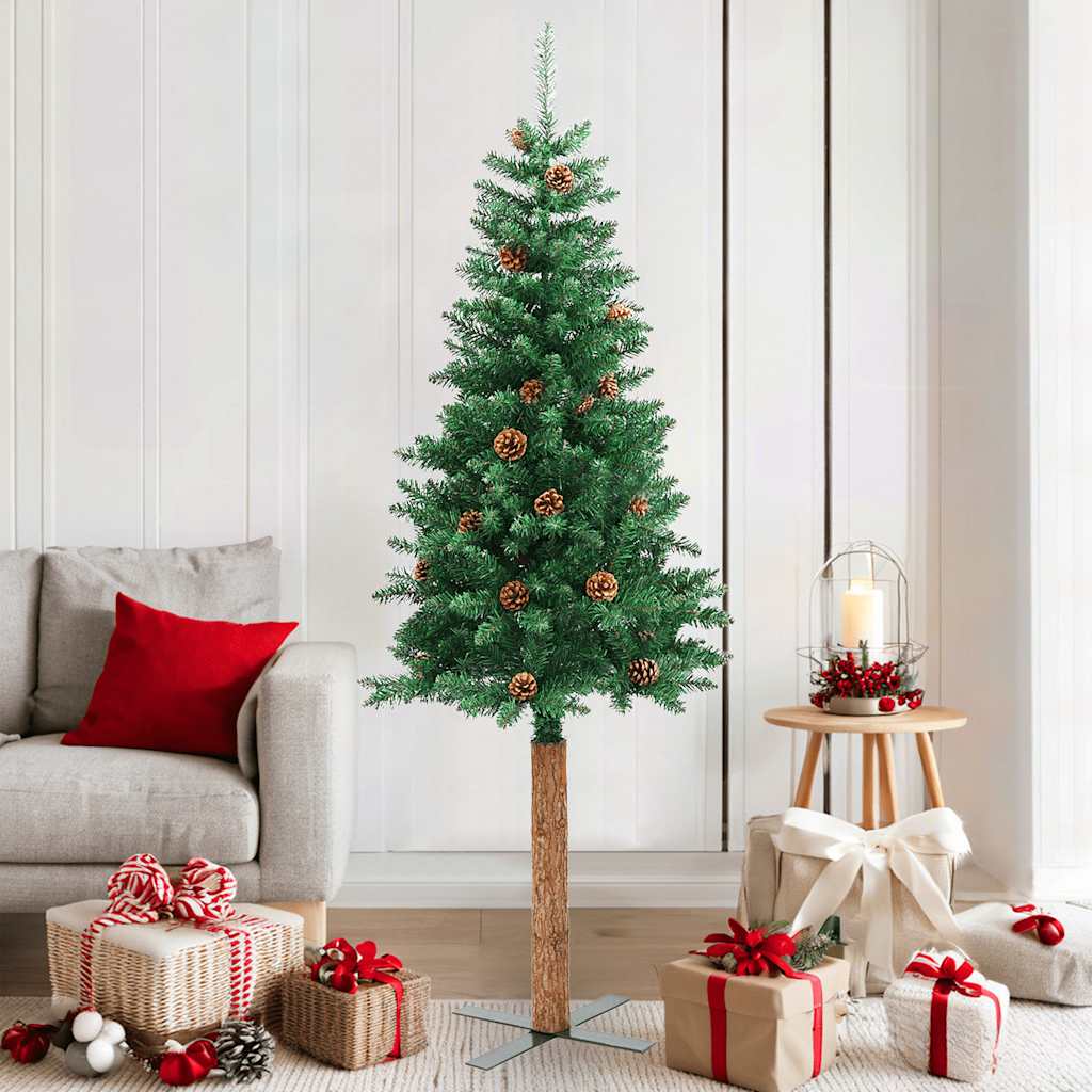 Weihnachtsbaum Schlank Mit Echtholz Und Schnee Grün 210 Cm