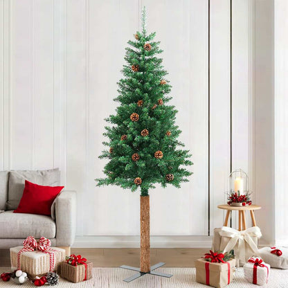 Weihnachtsbaum Schlank Mit Echtholz Und Schnee Grün 210 Cm
