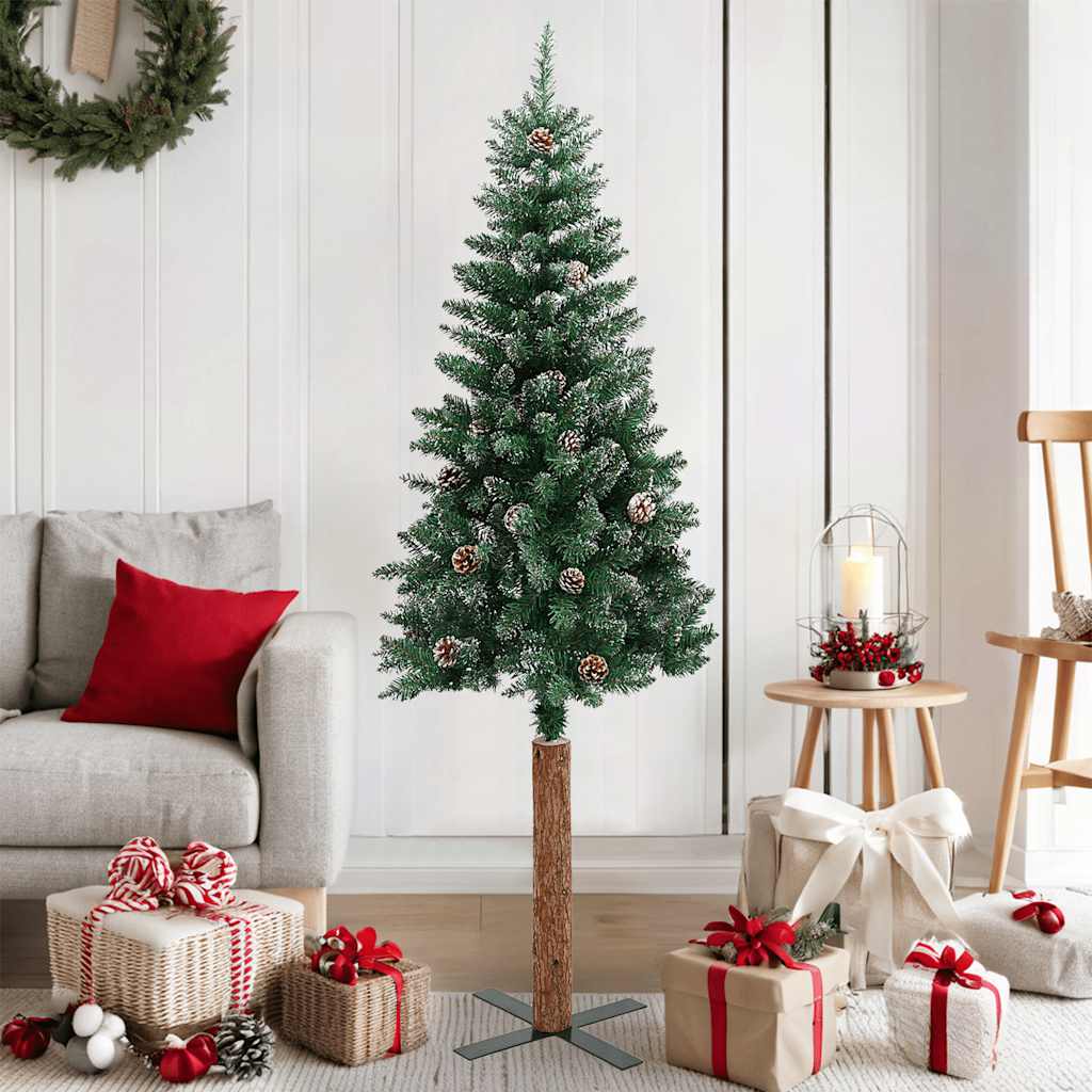 Weihnachtsbaum Schlank Mit Echtholz Und Schnee Grün 210 Cm