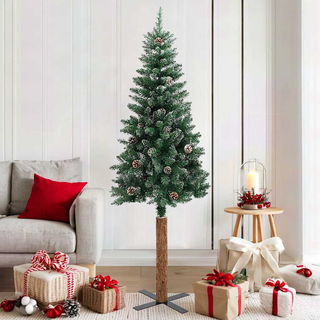 Weihnachtsbaum Schlank Mit Echtholz Und Schnee Grün 210 Cm