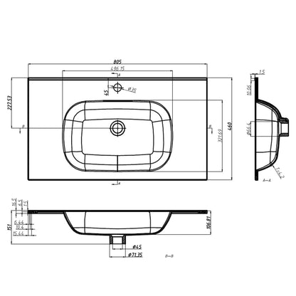 Einbauwaschbecken 805X460X105 Mm Smc Weiß