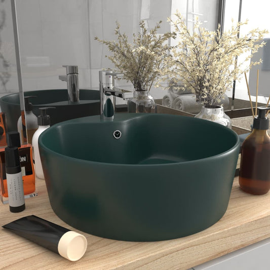 Luxus-Waschbecken Mit Überlauf Matt Dunkelgrün 36X13 Cm Keramik