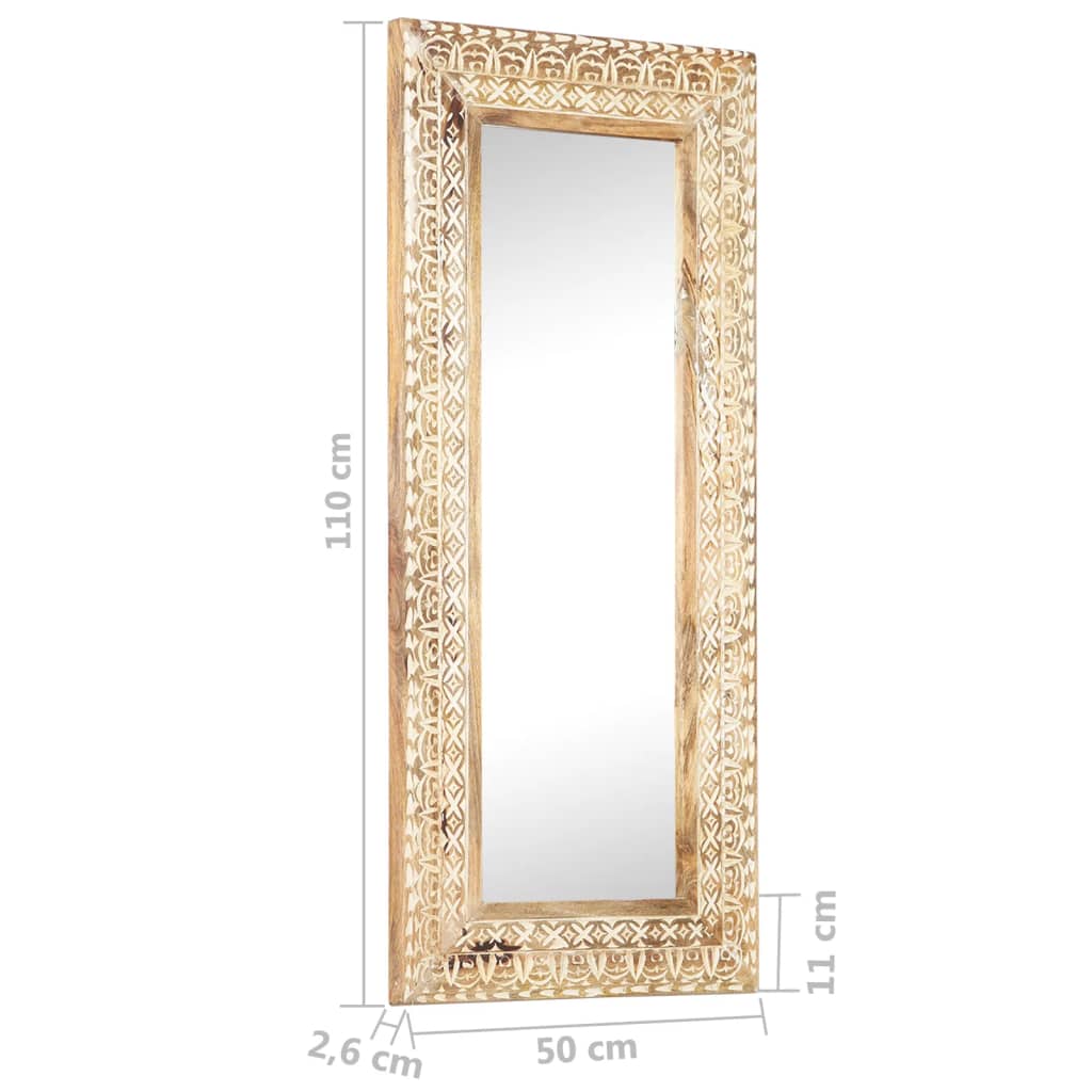 Spiegel Handgeschnitzt 110X50X2,6 Cm Massivholz Mango
