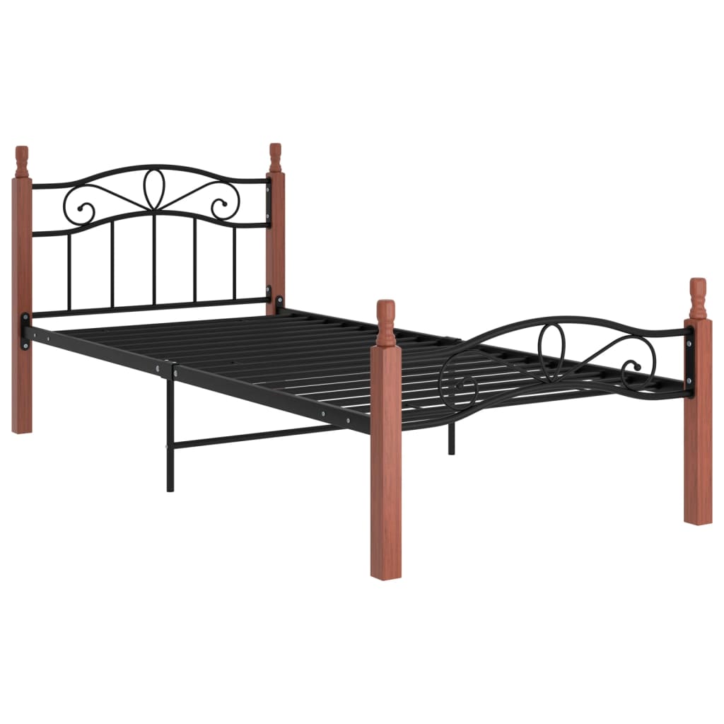 Bettgestell Schwarz Metall Und Massivholz Eiche