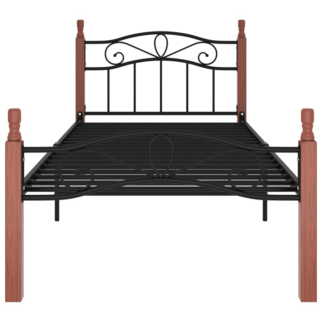 Bettgestell Schwarz Metall Und Massivholz Eiche