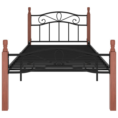 Bettgestell Schwarz Metall Und Massivholz Eiche