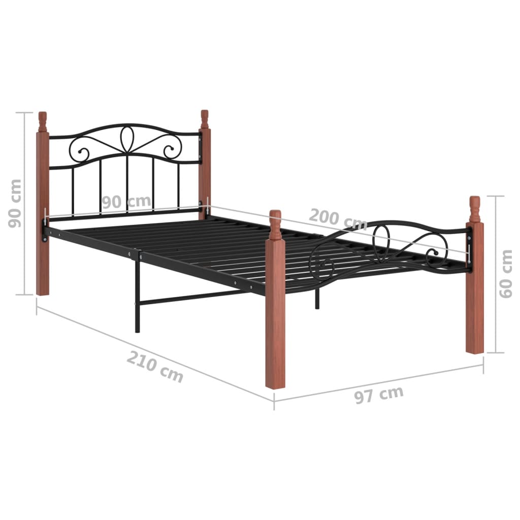Bettgestell Schwarz Metall Und Massivholz Eiche