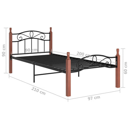 Bettgestell Schwarz Metall Und Massivholz Eiche