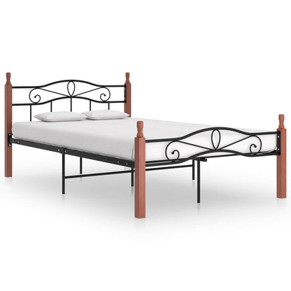 Bettgestell Schwarz Metall Und Massivholz Eiche
