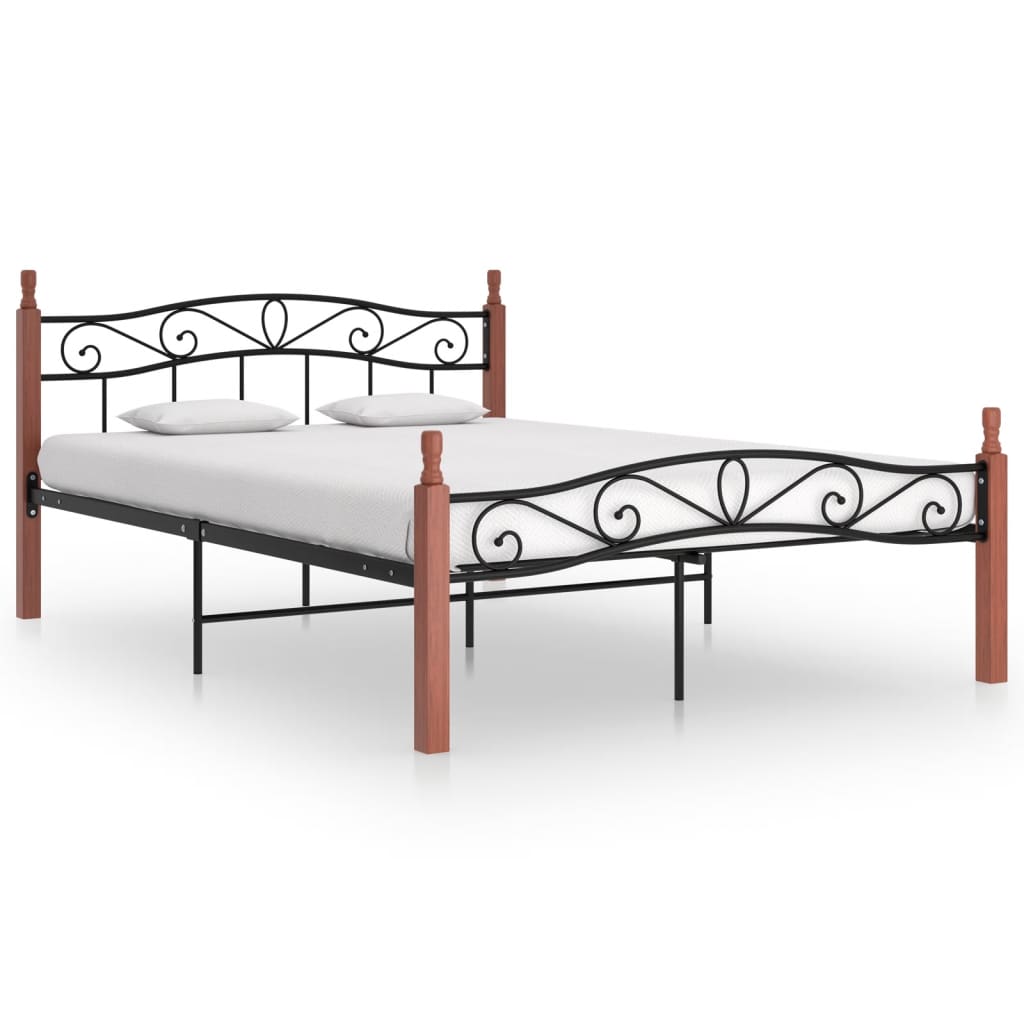 Bettgestell Schwarz Metall Und Massivholz Eiche