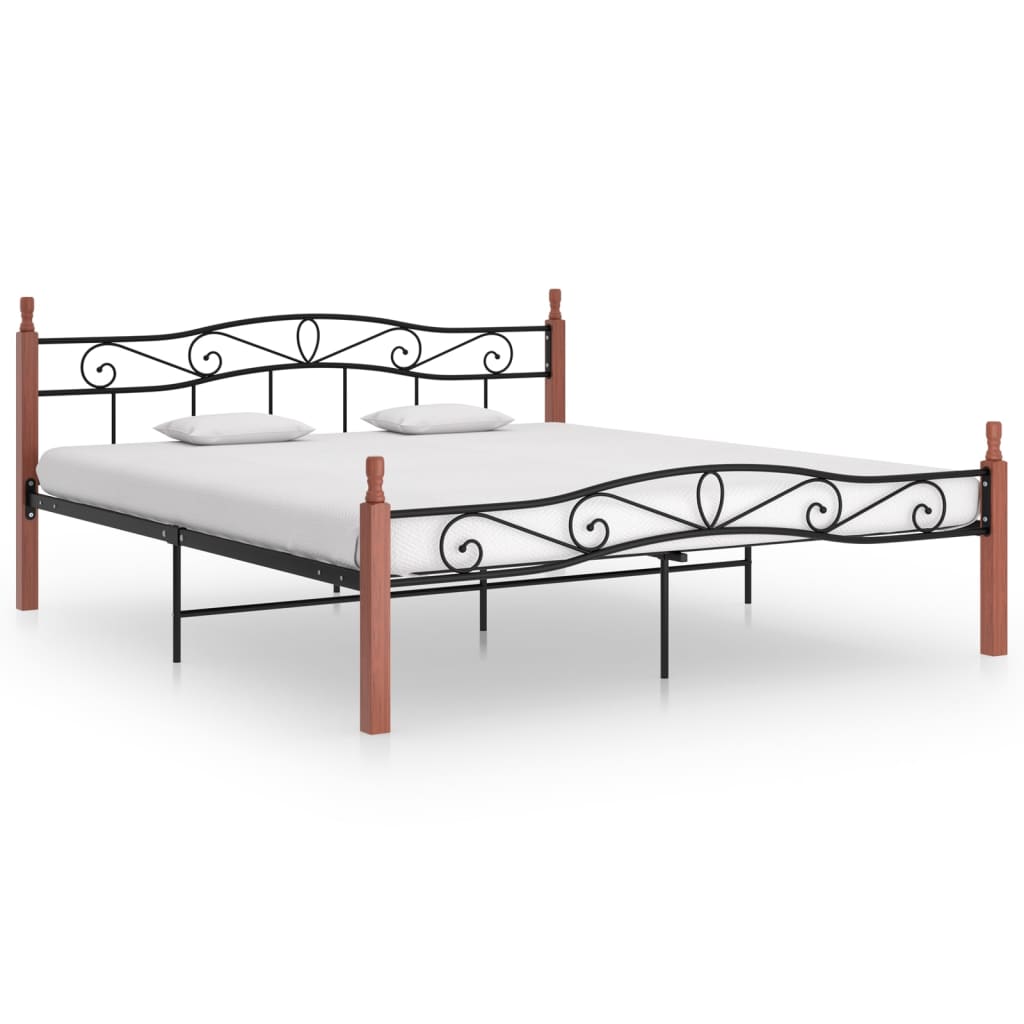 Bettgestell Schwarz Metall Und Massivholz Eiche