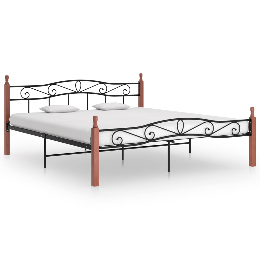 Bettgestell Schwarz Metall Und Massivholz Eiche
