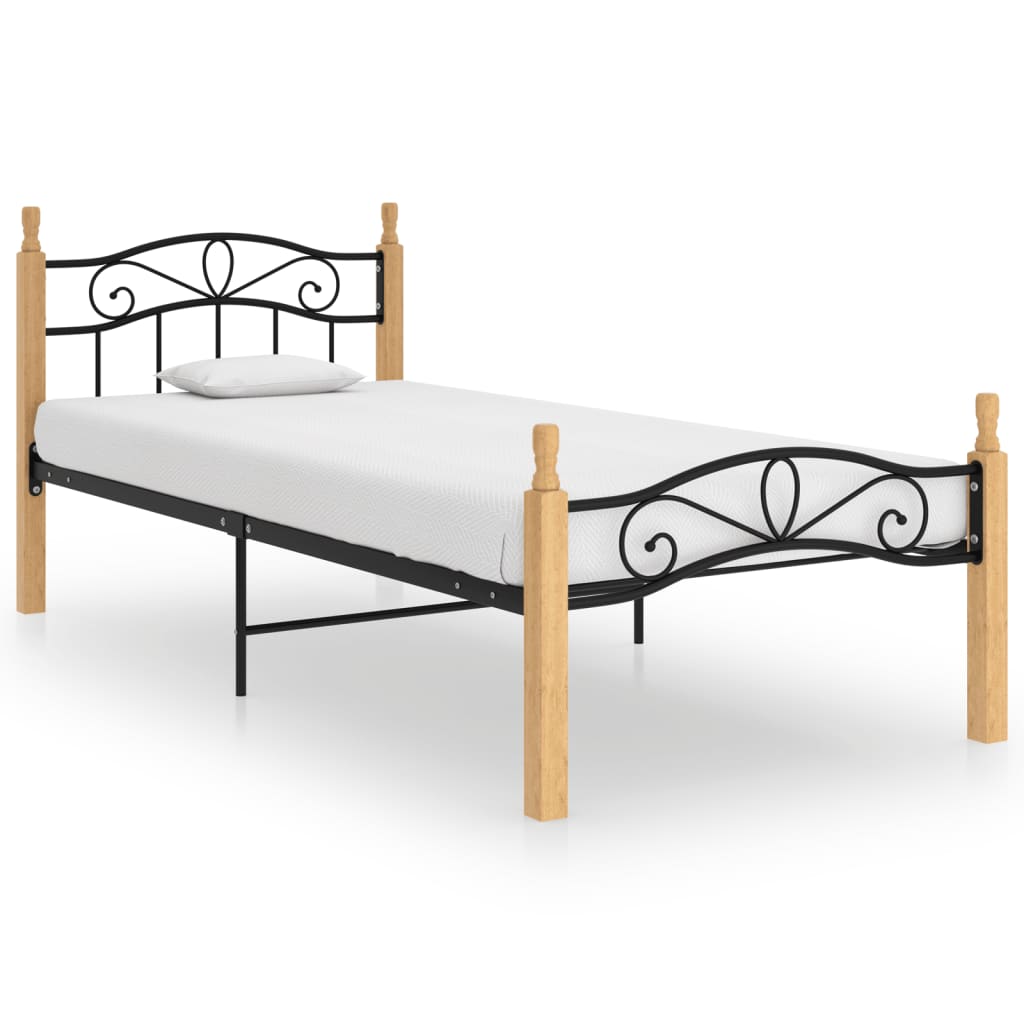 Bettgestell Schwarz Metall Und Massivholz Eiche