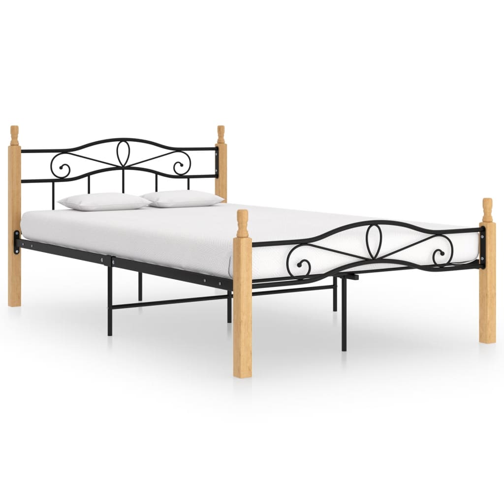 Bettgestell Schwarz Metall Und Massivholz Eiche