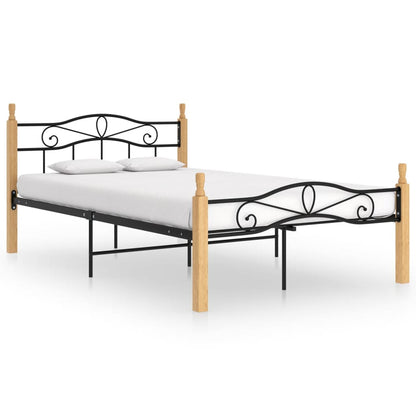 Bettgestell Schwarz Metall Und Massivholz Eiche