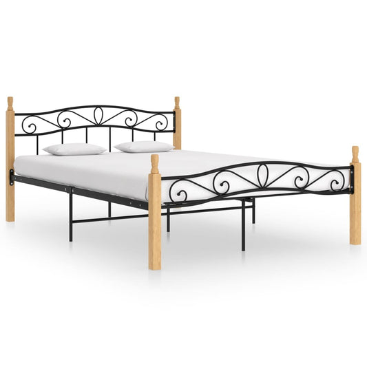 Bettgestell Schwarz Metall Und Massivholz Eiche 140X200 Cm