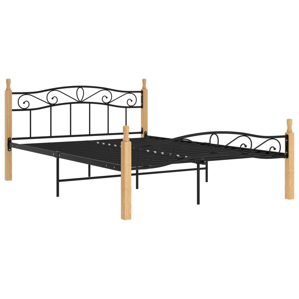 Bettgestell Schwarz Metall Und Massivholz Eiche 140X200 Cm