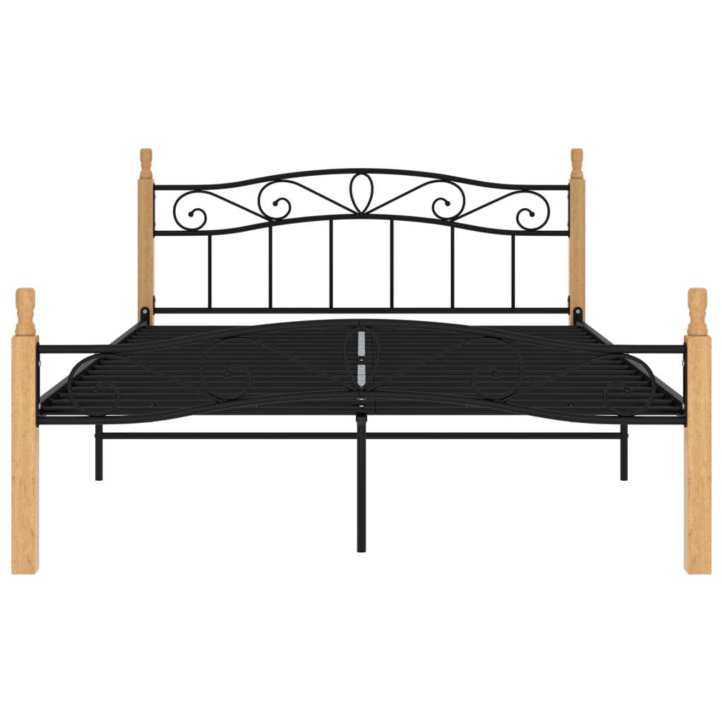 Bettgestell Schwarz Metall Und Massivholz Eiche 140X200 Cm