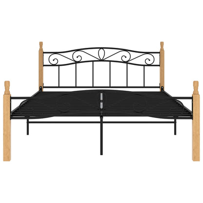 Bettgestell Schwarz Metall Und Massivholz Eiche 140X200 Cm