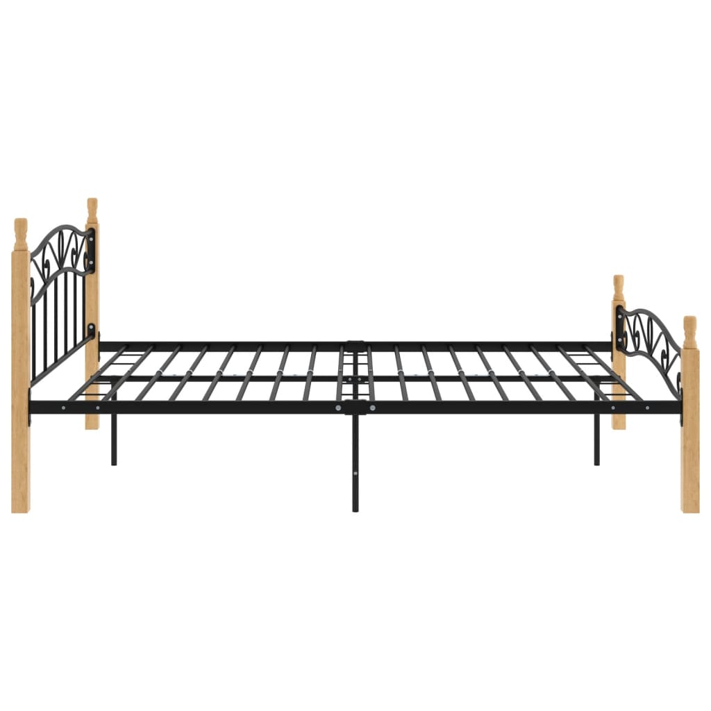 Bettgestell Schwarz Metall Und Massivholz Eiche 140X200 Cm
