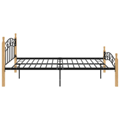 Bettgestell Schwarz Metall Und Massivholz Eiche 140X200 Cm