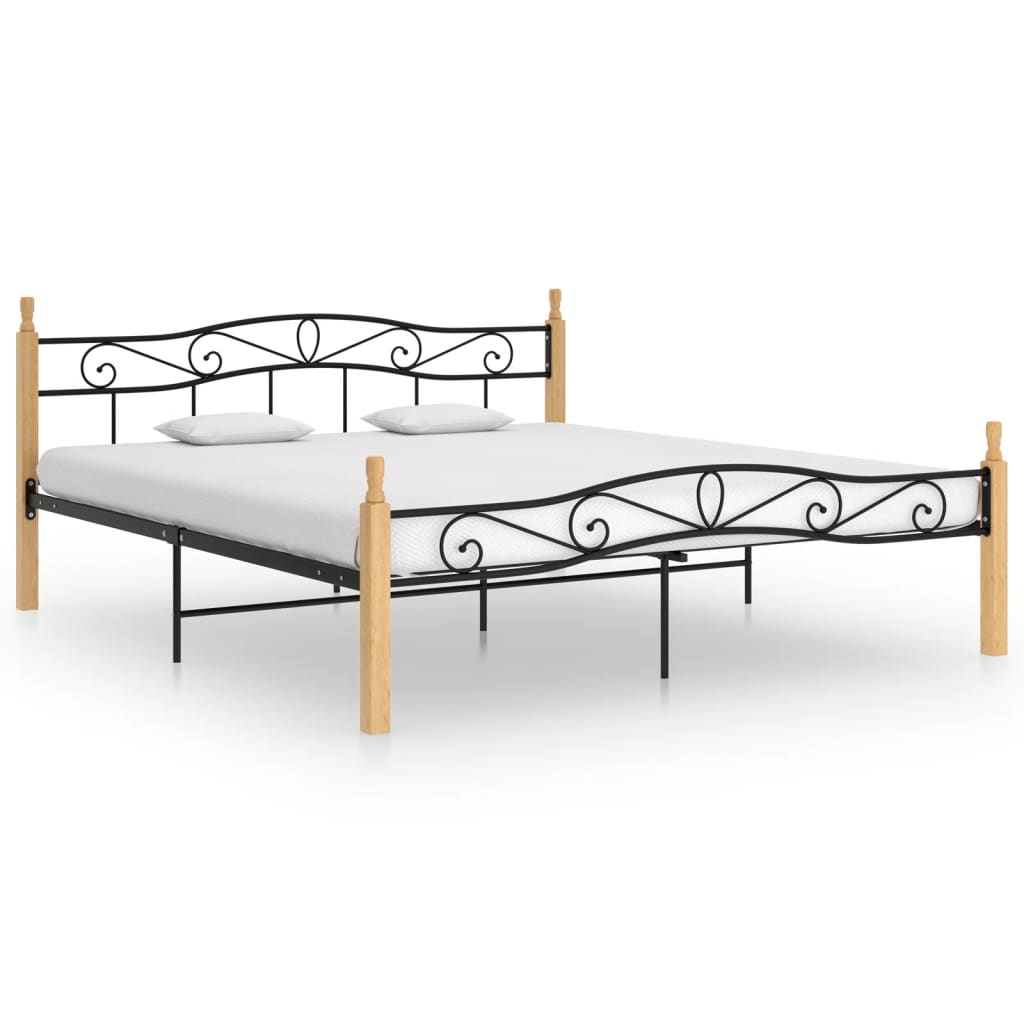 Bettgestell Schwarz Metall Und Massivholz Eiche