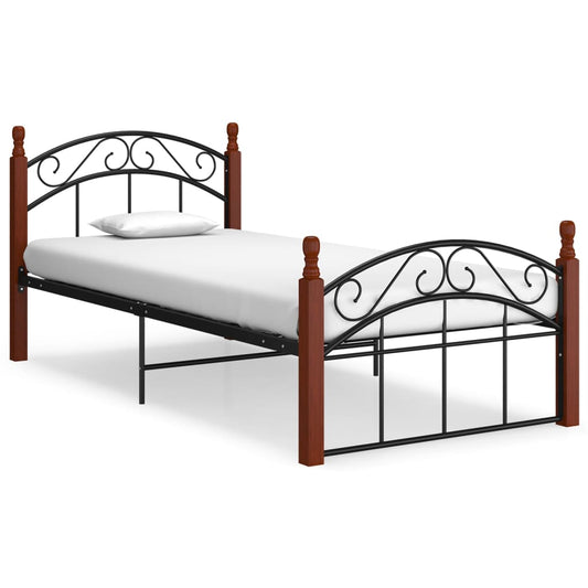 Bettgestell Schwarz Metall Und Massivholz Eiche