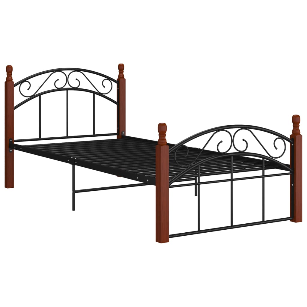Bettgestell Schwarz Metall Und Massivholz Eiche