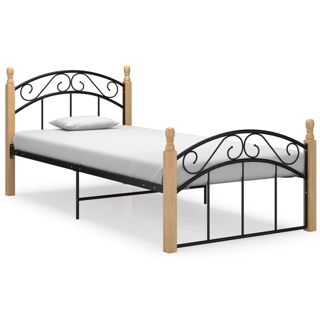 Bettgestell Schwarz Metall Und Massivholz Eiche