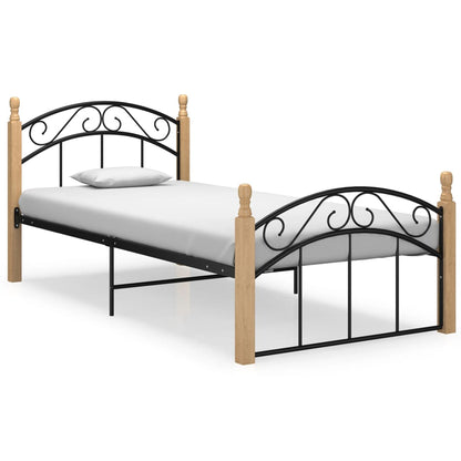 Bettgestell Schwarz Metall Und Massivholz Eiche