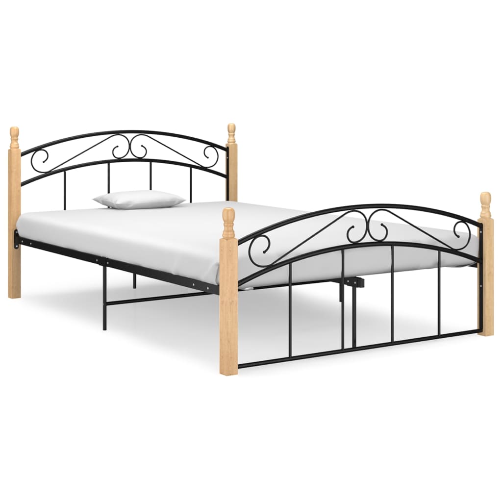 Bettgestell Schwarz Metall Und Massivholz Eiche