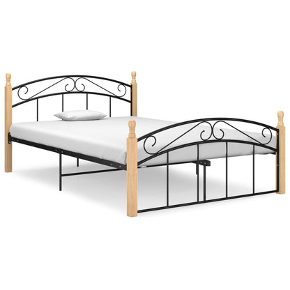 Bettgestell Schwarz Metall Und Massivholz Eiche