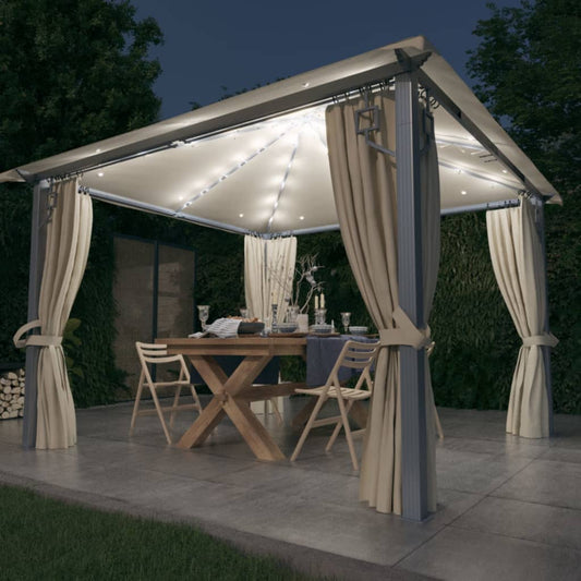 Pavillon Mit Vorhängen & Led-Lichterkette Alu