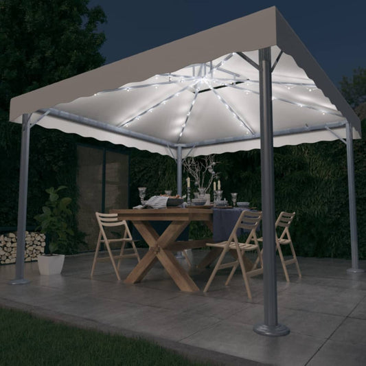 Pavillon Mit Led-Lichterkette 300X300 Cm Weiß Aluminium