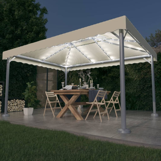 Pavillon Mit Led-Lichterkette 400X300 Cm Weiß Aluminium