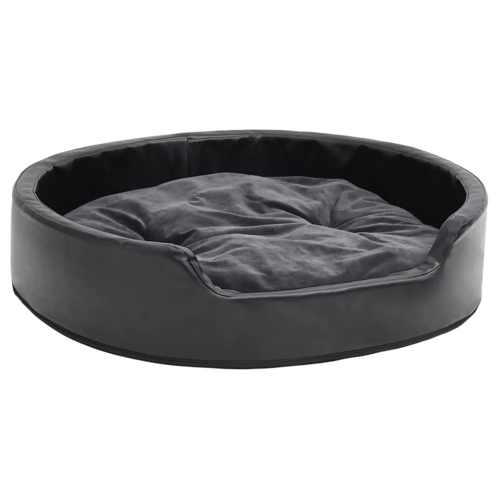 Hundebett Schwarz- 79X70X19 Cm Plüsch Und Kunstleder