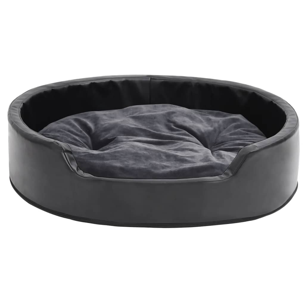 Hundebett Schwarz- 79X70X19 Cm Plüsch Und Kunstleder