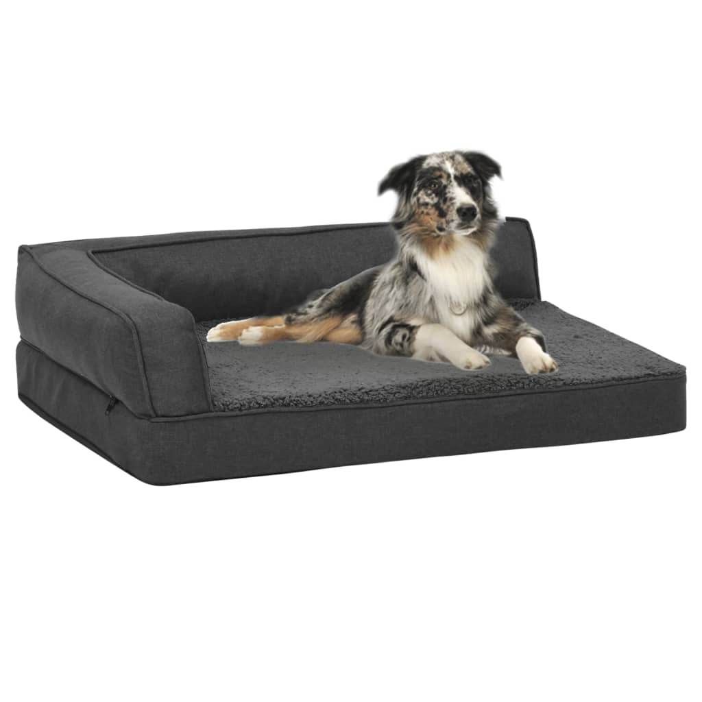 Hundematratze Ergonomisch 90X64Cm Leinenoptik Fleece