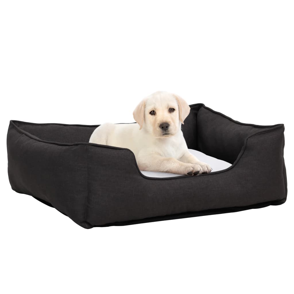 Hundebett Dunkelgrau-Weiß 65X50X20 Cm Fleece Leinenoptik