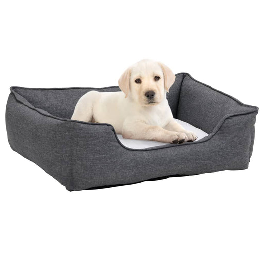 Hundebett Grau-Weiß 65X50X20 Cm Fleece Leinenoptik