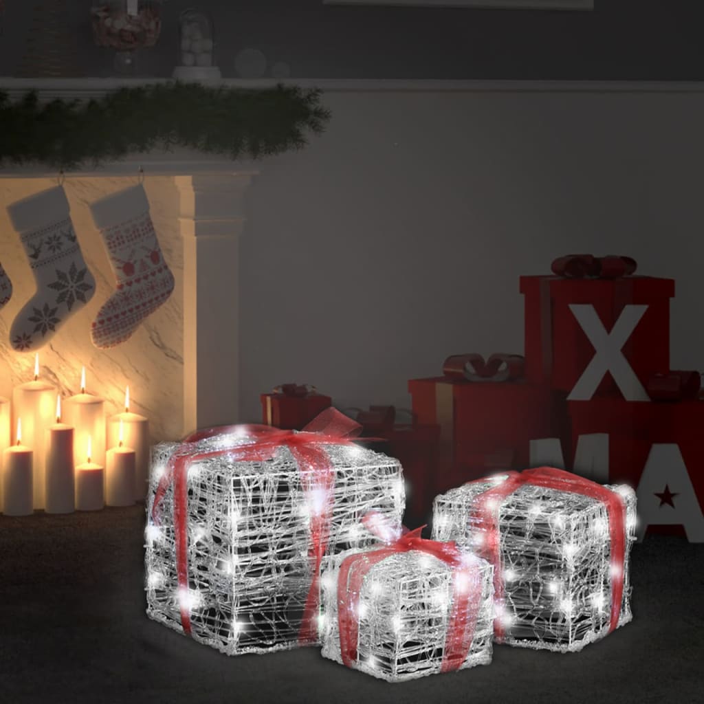 Led-Geschenkboxen 3 Stk. Weihnachtsdekoration Kaltweiß
