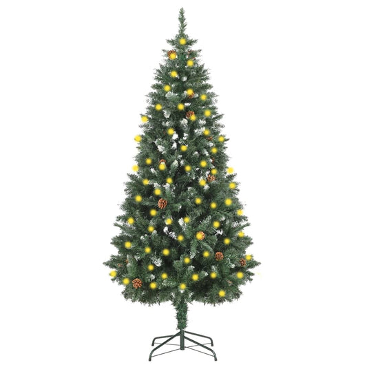 Weihnachtsbaum Gefrostet Mit Beleuchtung & Zapfen 180 Cm Grün Und Weiß