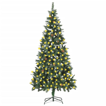 Weihnachtsbaum Gefrostet Mit Beleuchtung & Zapfen 180 Cm Grün Und Weiß