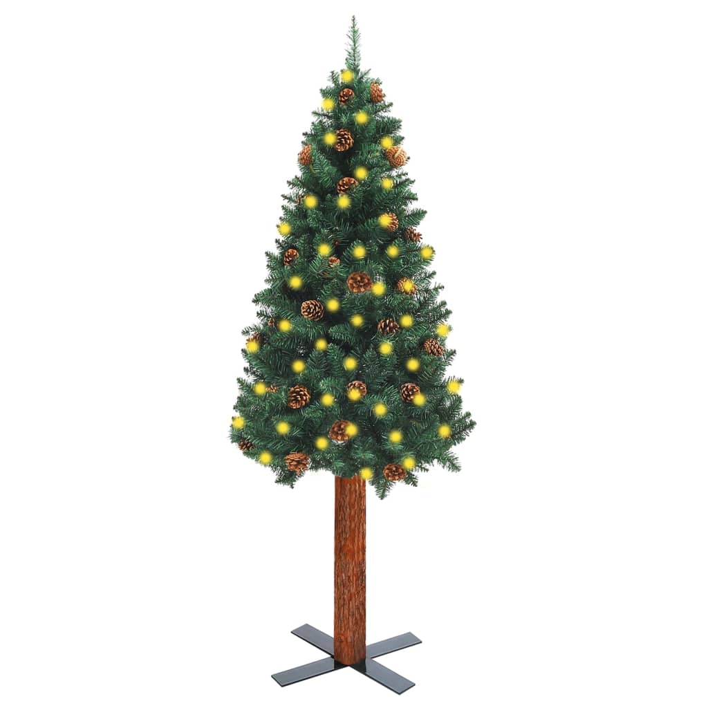 Weihnachtsbaum Schlank Mit Beleuchtung & Zapfen Echtholz 180 Cm