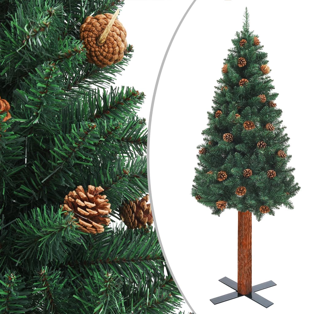 Weihnachtsbaum Schlank Mit Beleuchtung & Zapfen Echtholz 180 Cm