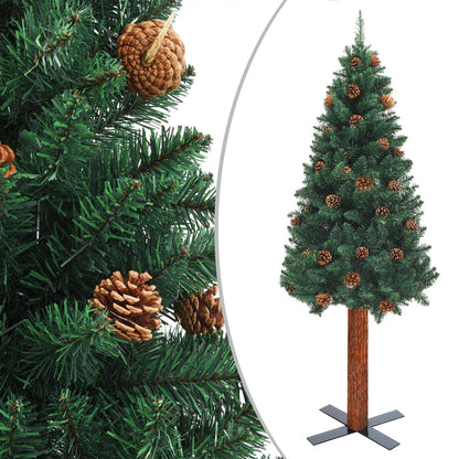 Weihnachtsbaum Schlank Mit Beleuchtung & Zapfen Echtholz 180 Cm