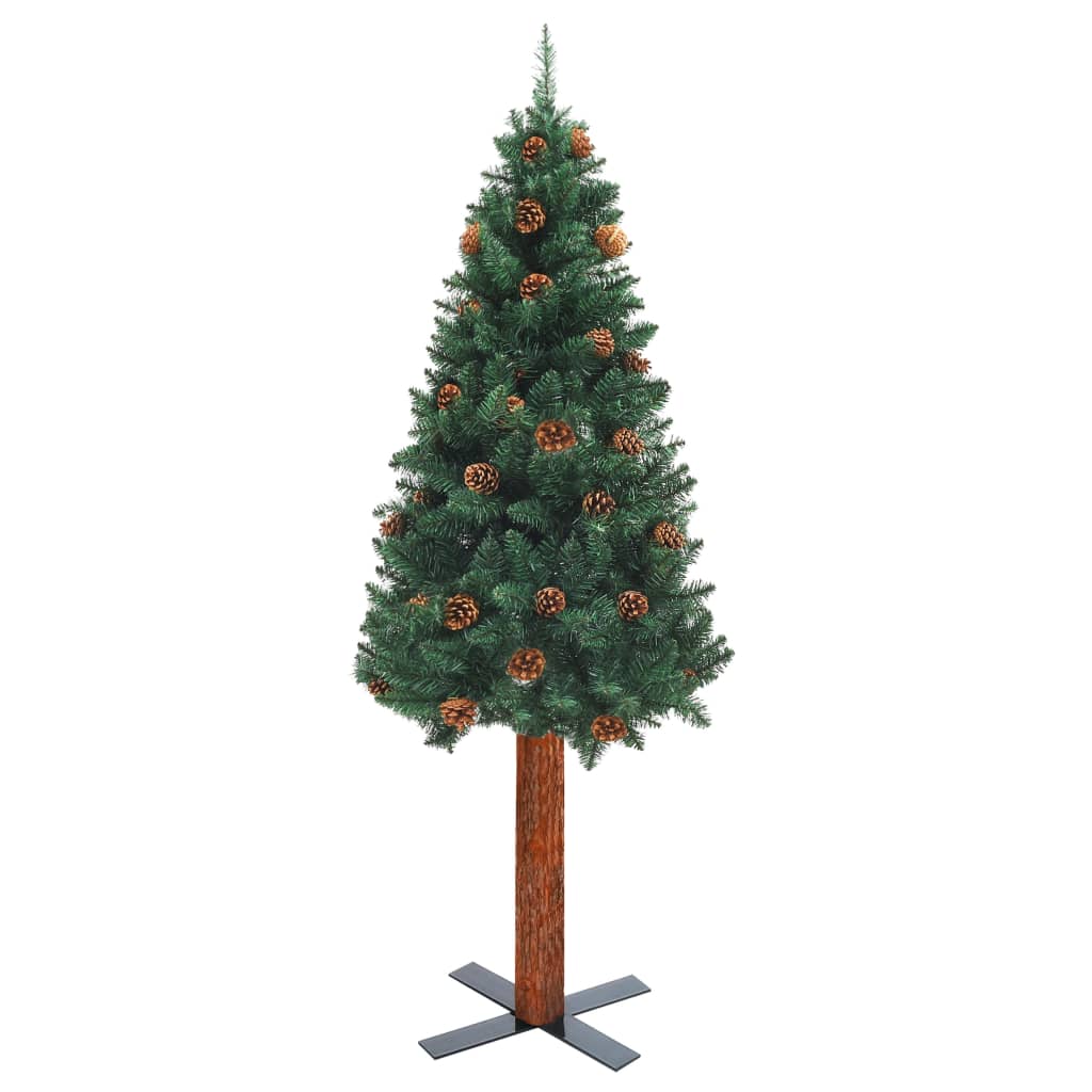Weihnachtsbaum Schlank Mit Beleuchtung & Zapfen Echtholz 180 Cm