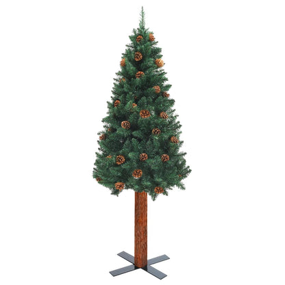 Weihnachtsbaum Schlank Mit Beleuchtung & Zapfen Echtholz 180 Cm